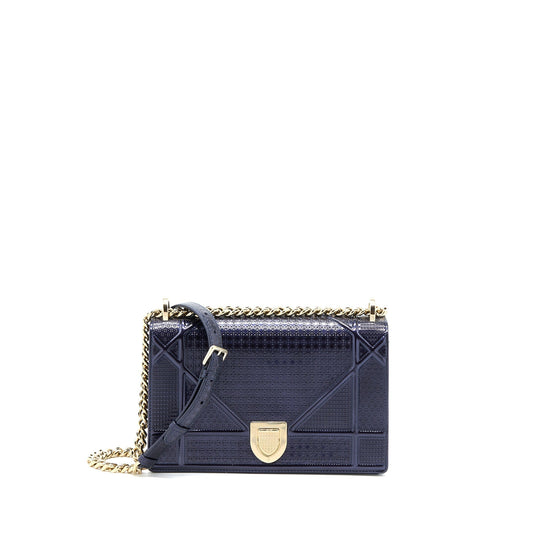 Dior ama Calfskin Metallic Navy Handbag Medium Travel Bag