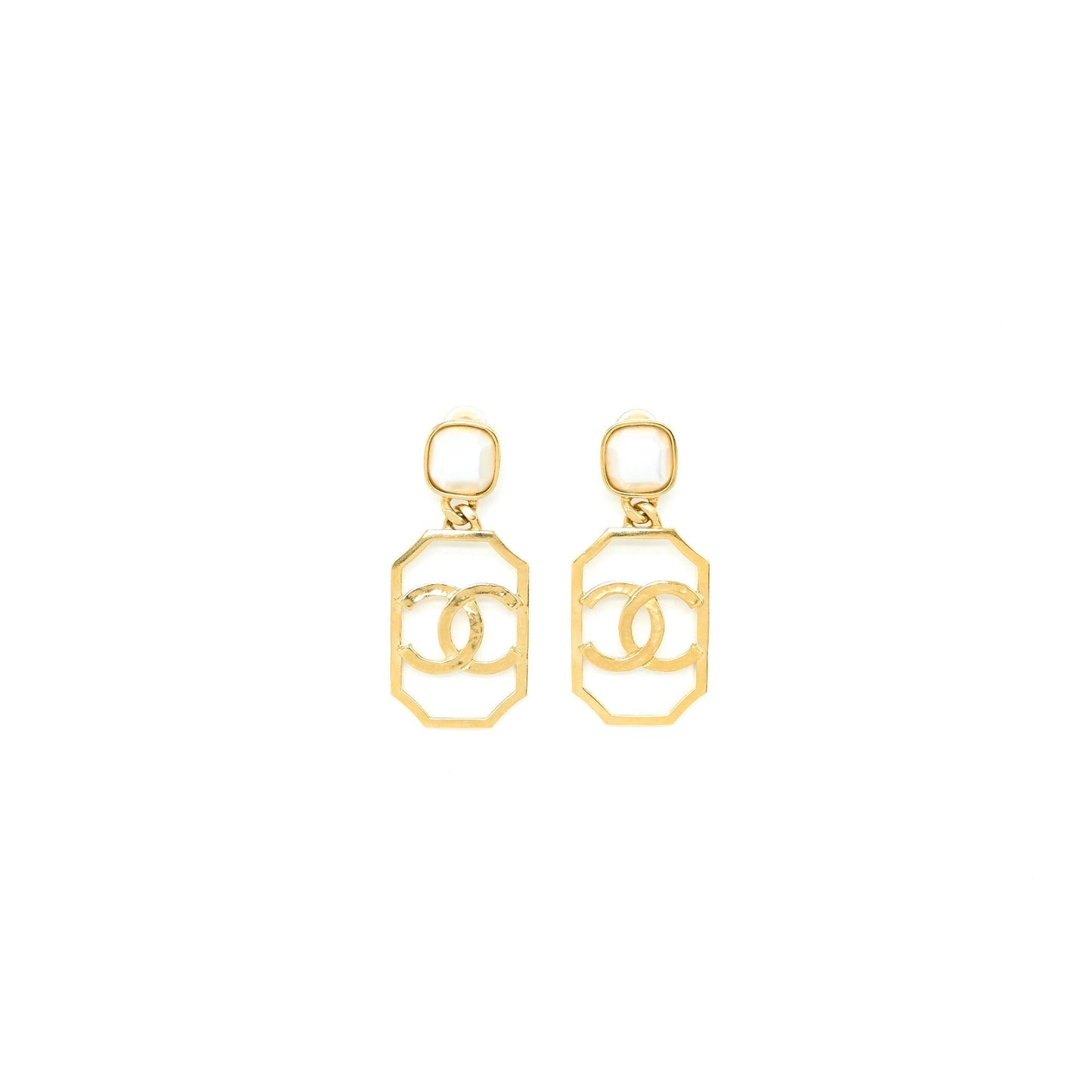 Chanel Giant CC Logo Dropped Pearl Earclips Gold Handbag