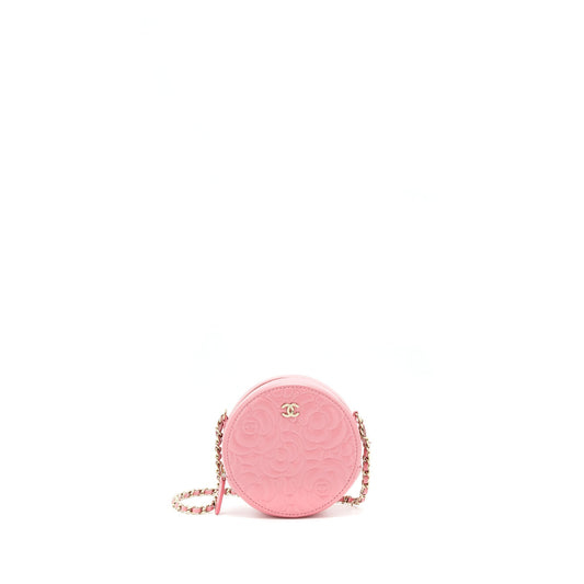 Chanel Camellia Round LGHW Pink Clutch Bag
