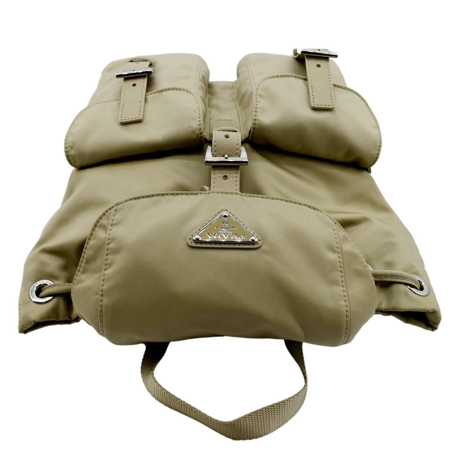 Prada Double Front Pocket Re Backpack Bag Nylon Beige