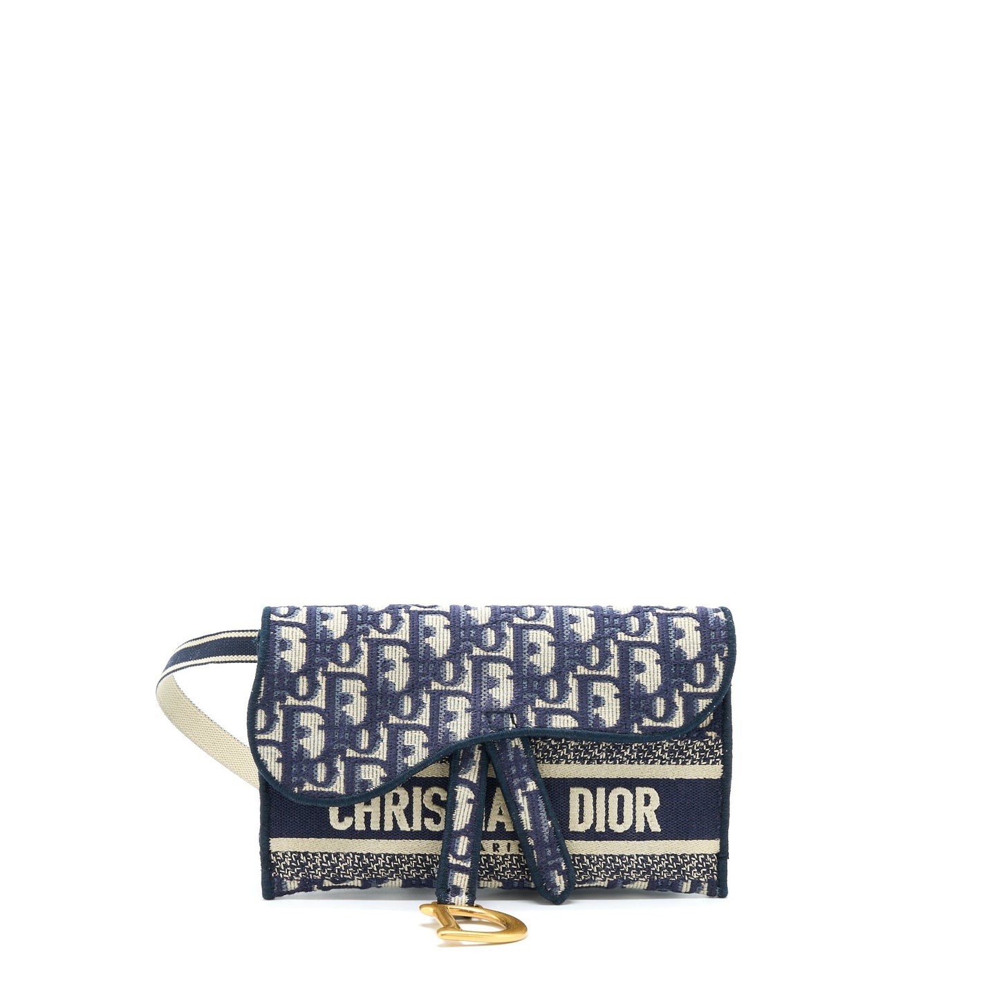 Dior Saddle Slim Pouch Oblique Embroidery Handbag Blue Travel Bag