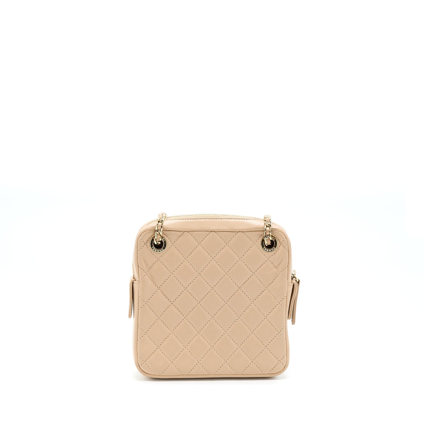 Chanel Vertical Camera Lambskin LGHW Beige Small Crossbody Bag