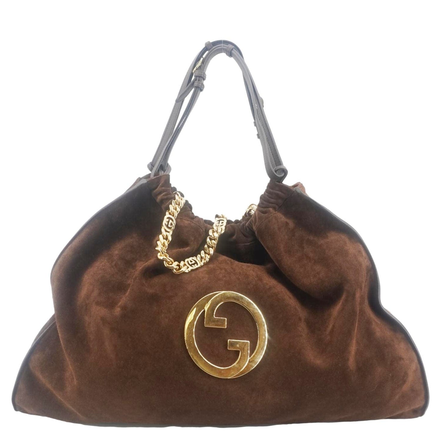 Gucci Blondie Tote Shoulder Bag Suede Brown