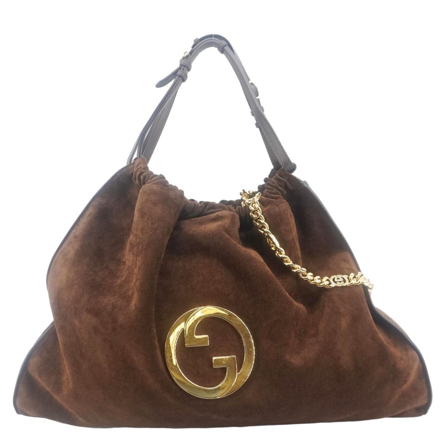 Gucci Blondie Tote Shoulder Bag Suede Brown