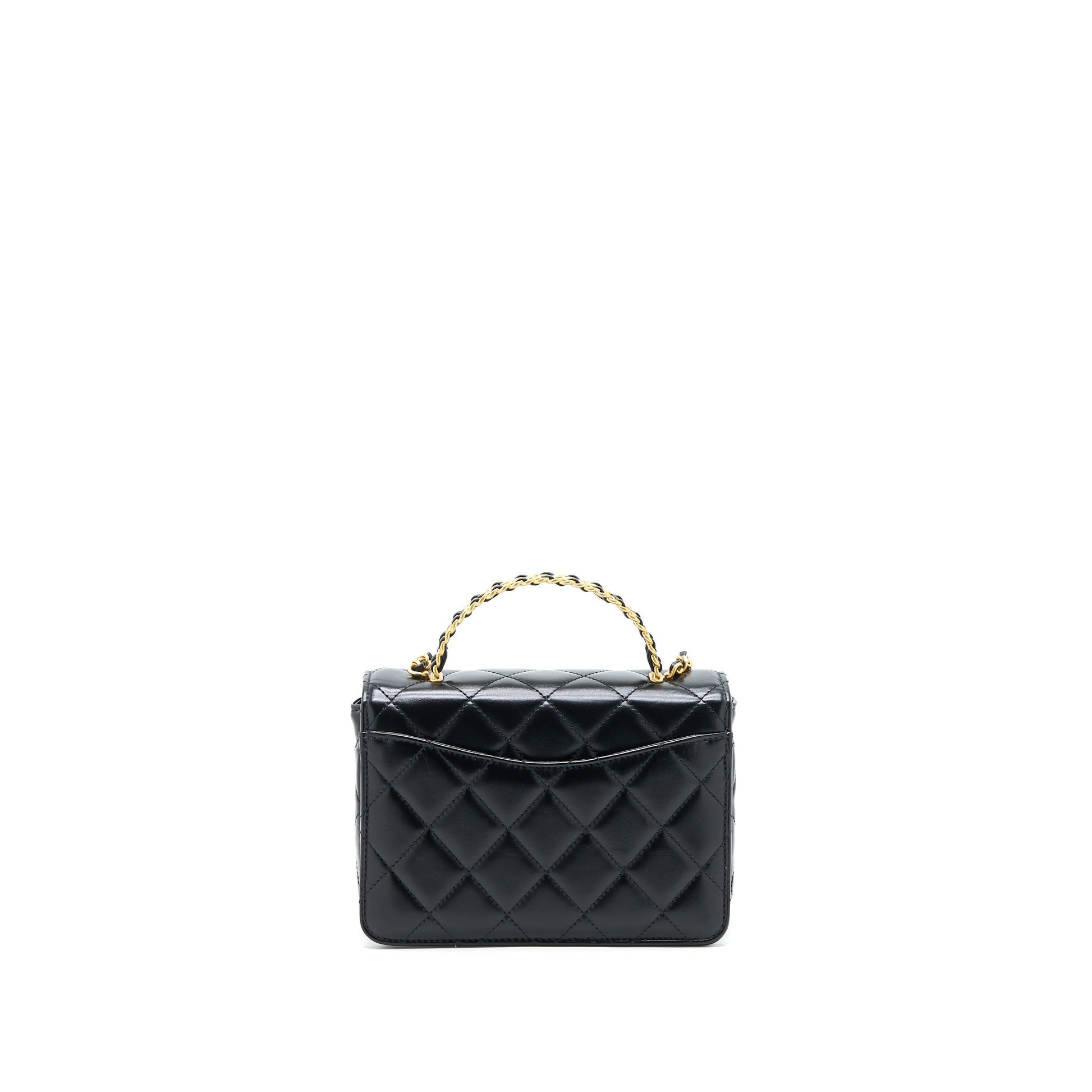 Chanel 23p Flap Top Handle Shiny Calfskin Black Shoulder Bag