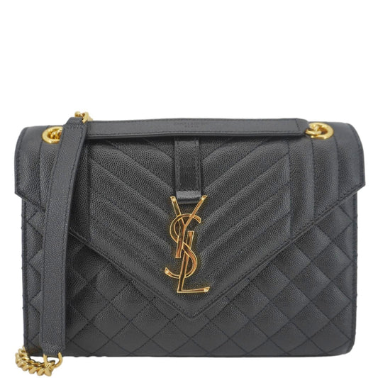 YSL Saint Laurent Yves Envelope Grain De Poudre Shoulder Bag Leather Black Medium Envelope Medium 5