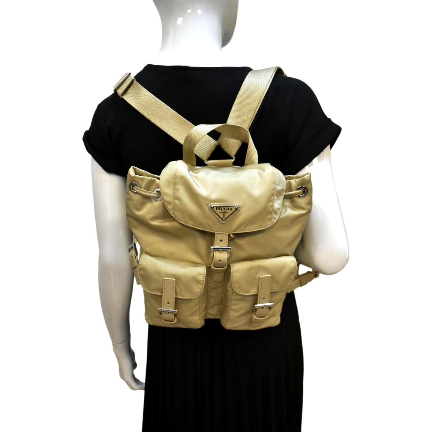 Prada Double Front Pocket Re Backpack Bag Nylon Beige