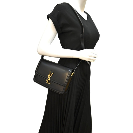 YSL Saint Laurent Yves Solferino Shoulder Bag Leather Black Medium Laurent Medium Solferino