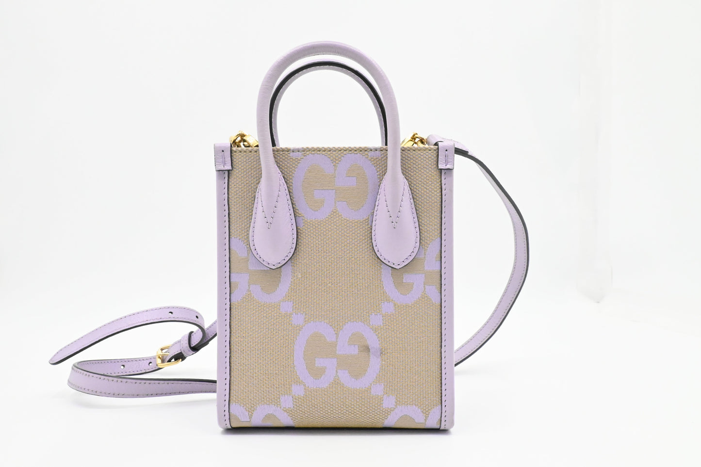 Gucci Jumbo GG Lavender Leather Canvas Beige Mini Tote Bag