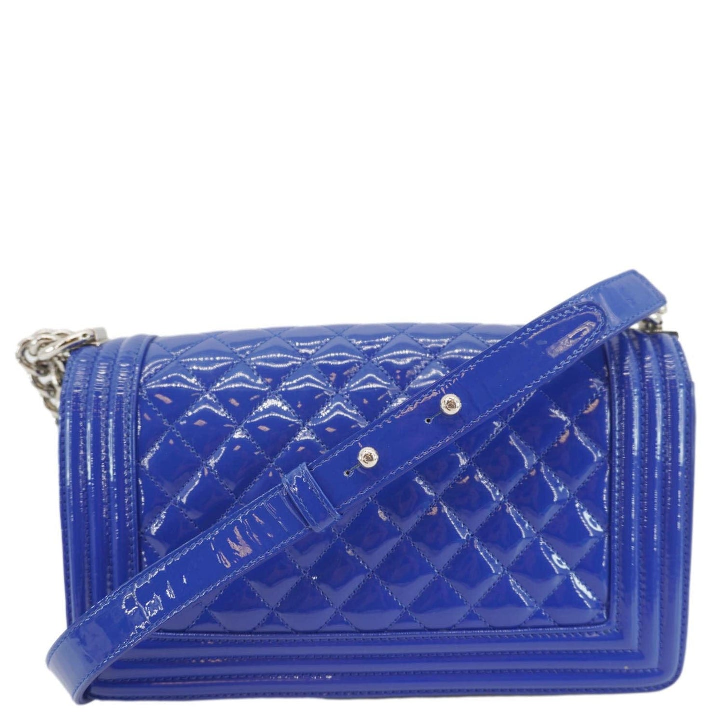 Chanel Boy Flap Plexiglass Patent Leather Blue Travel Bag Medium Plexiglass