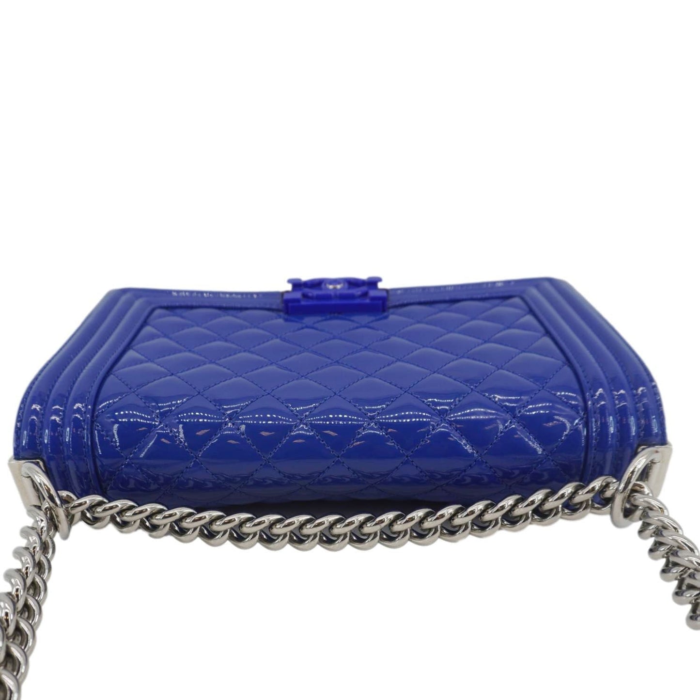 Chanel Boy Flap Plexiglass Patent Leather Blue Travel Bag Medium Plexiglass