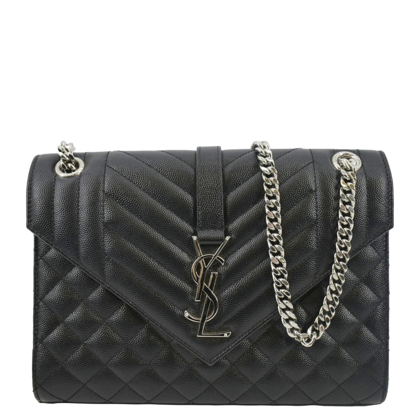 YSL Saint Laurent Saint Envelope Matelassé Crossbody Chain Bag Leather Black Crossbody Bag