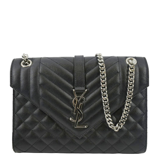 YSL Saint Laurent Saint Envelope Matelassé Crossbody Chain Bag Leather Black Crossbody Bag