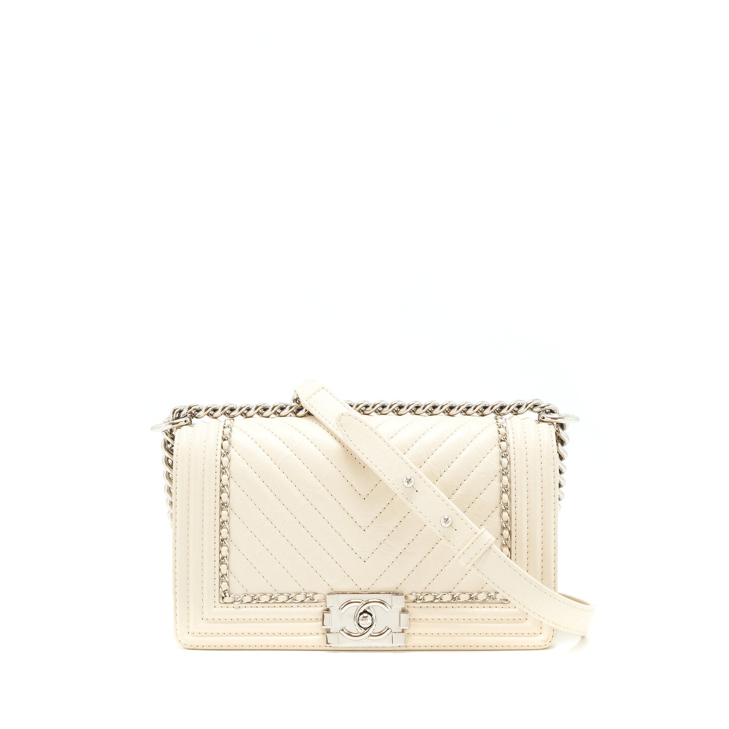 Chanel Boy Chevron Limited Calfskin SHW Ivory Handbag
