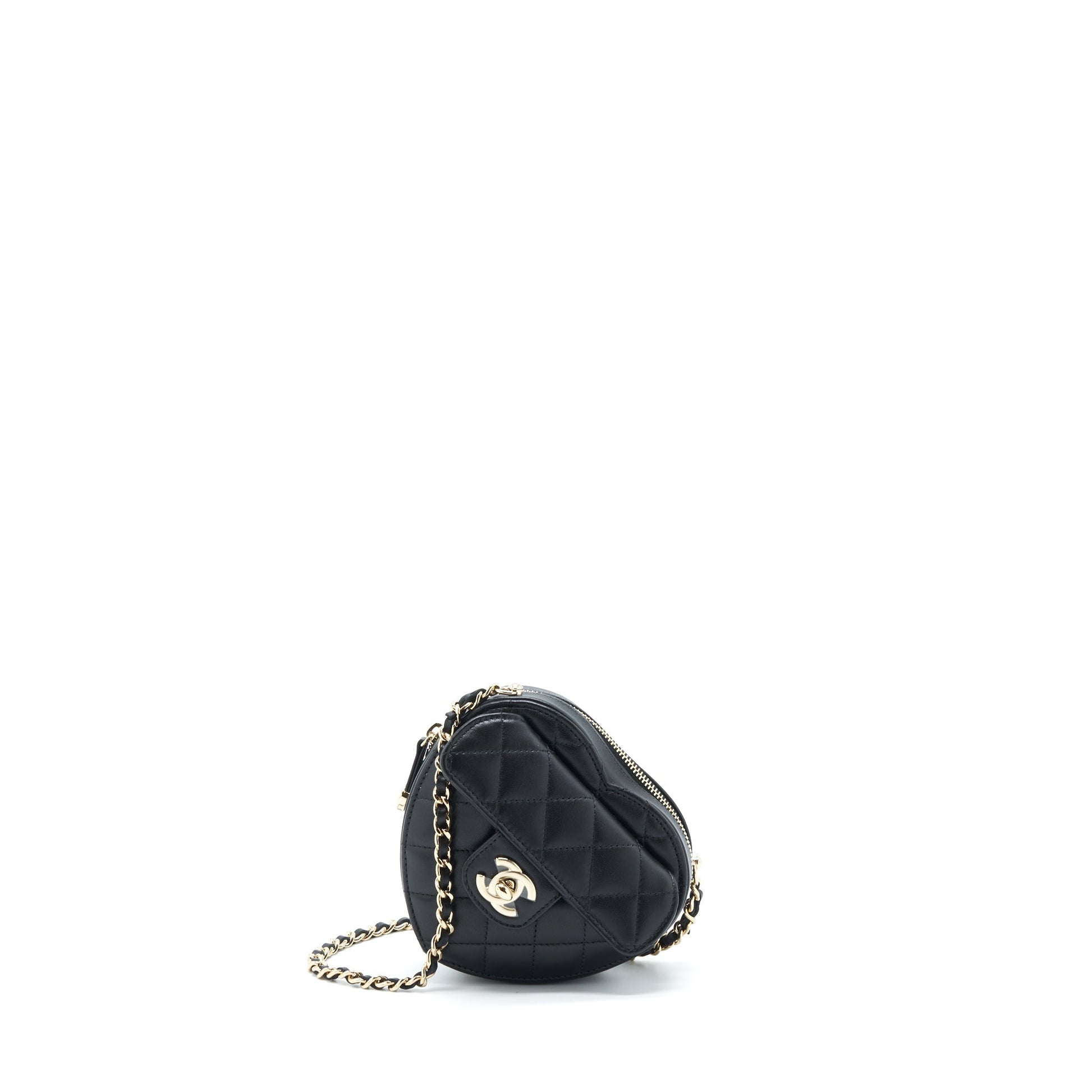 Chanel 22S Heart Lambskin LGHW Black Small Handbag