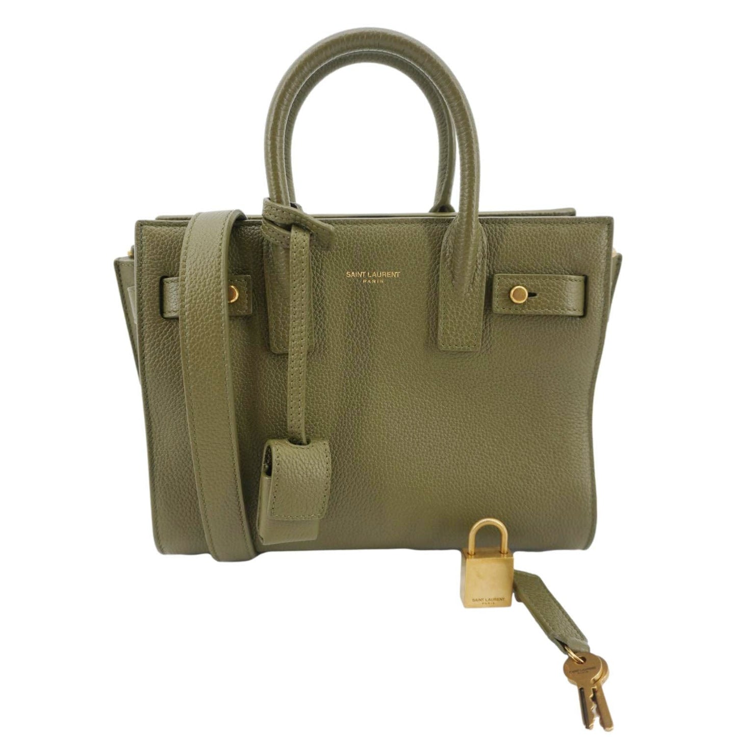 YSL Saint Laurent Yves Sac De Jour Shoulder Bag Olive Leather Green