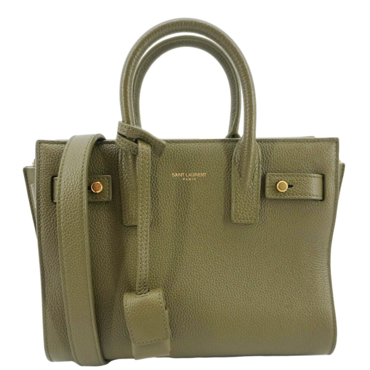 YSL Saint Laurent Yves Sac De Jour Shoulder Bag Olive Leather Green