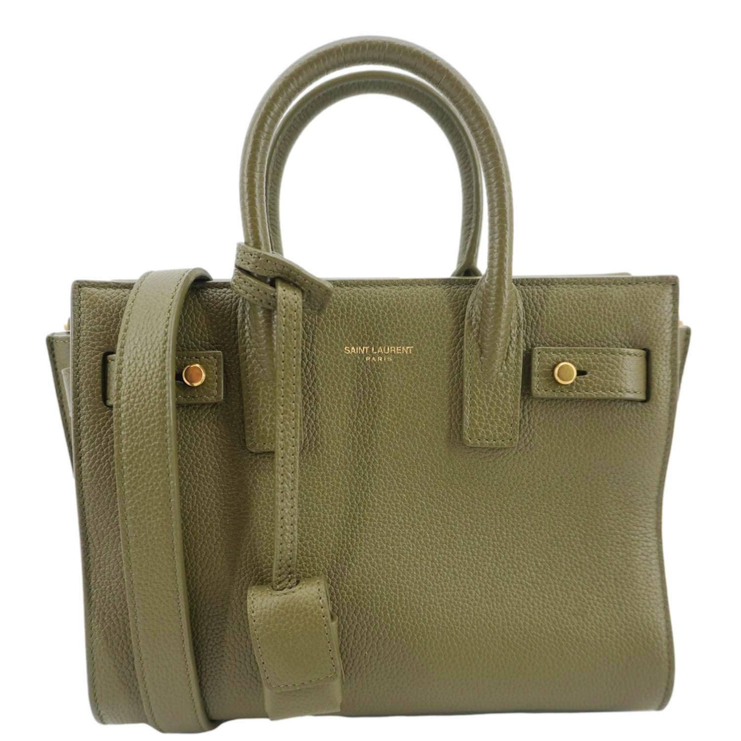 YSL Saint Laurent Yves Sac De Jour Shoulder Bag Olive Leather Green