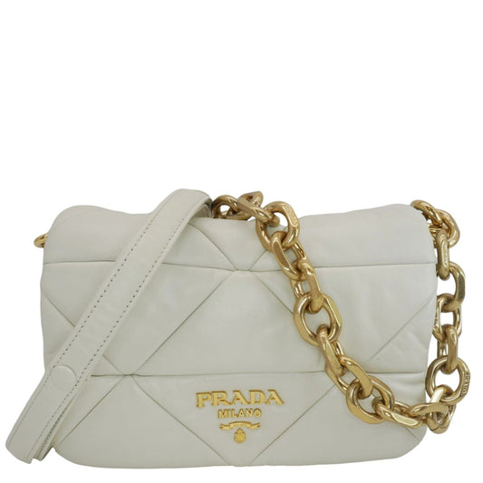 Prada Patchwork System Nappa Shoulder Bag Leather White Small