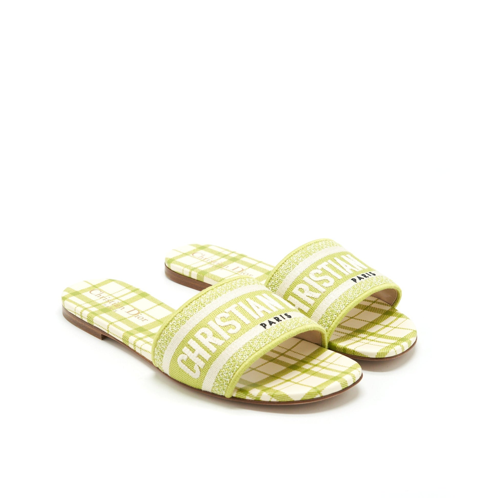 Dior Size Dway Slide Lime Embroidered Cotton Handbag Travel Bag