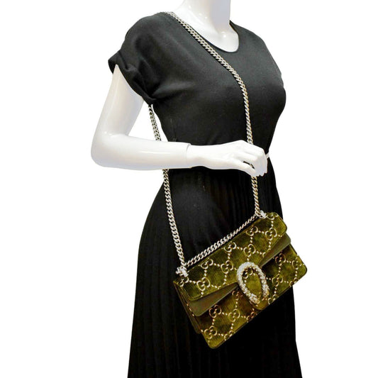 Gucci Dionysus Velvet Shoulder Bag Olive Small