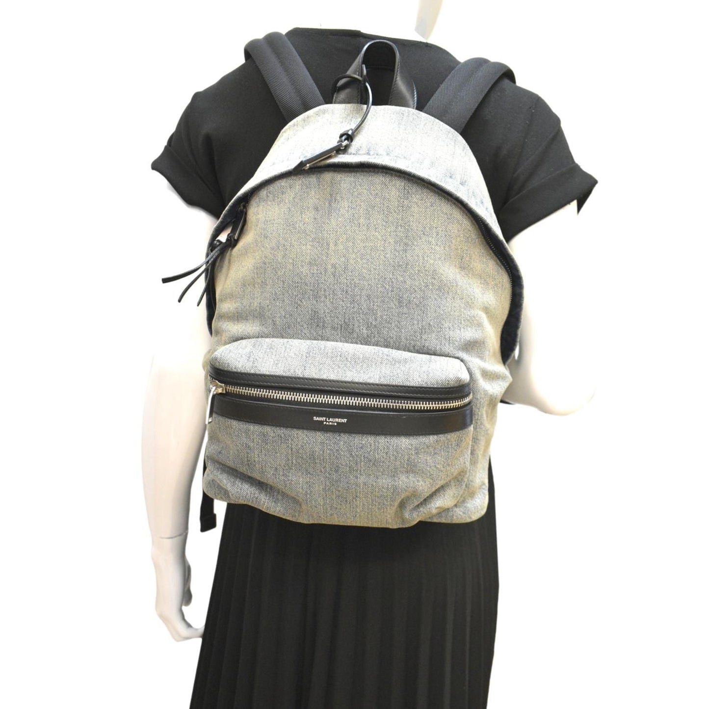 YSL Saint Laurent Yves Backpack Bag Denim Gray
