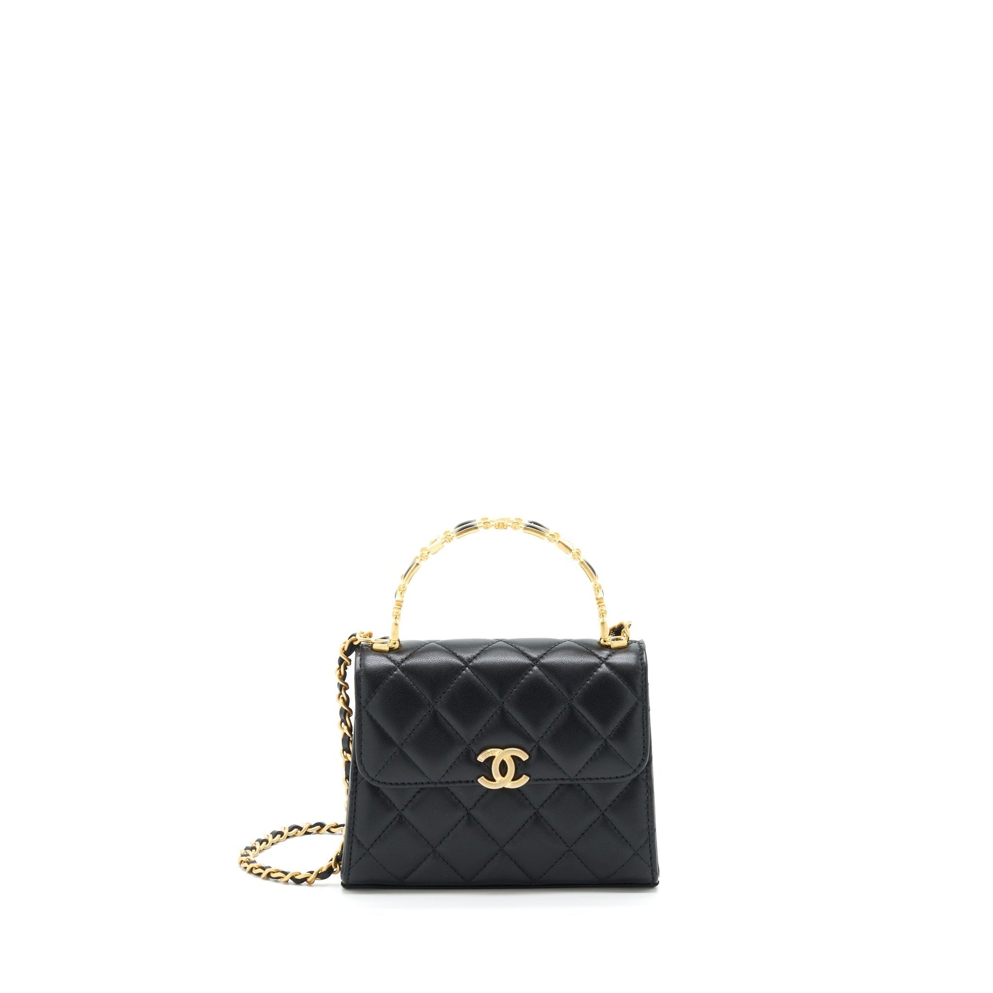 Chanel 22B Flap Enamel CC Logo Top Black Shoulder Bag