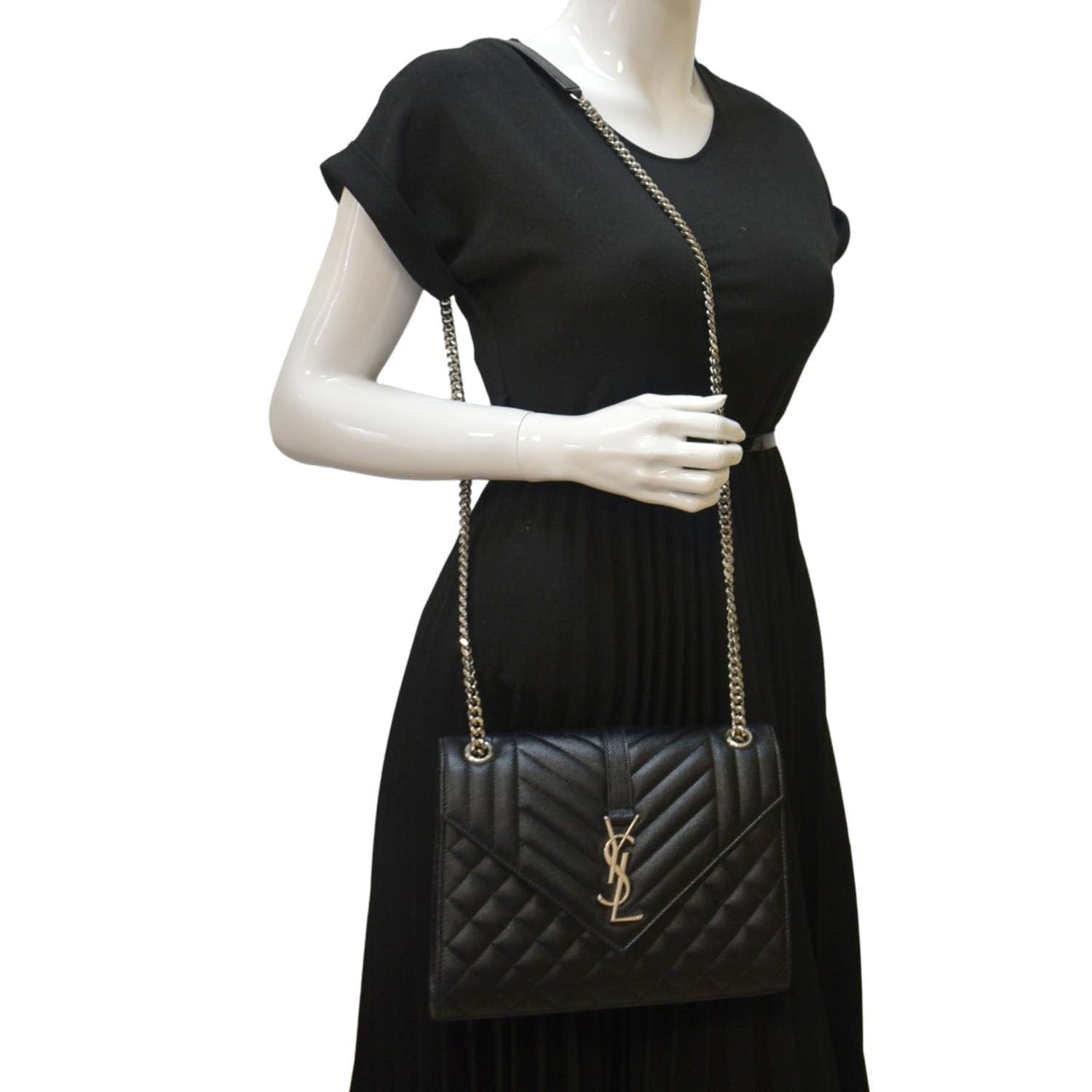 YSL Saint Laurent Saint Envelope Matelassé Crossbody Chain Bag Leather Black Crossbody Bag