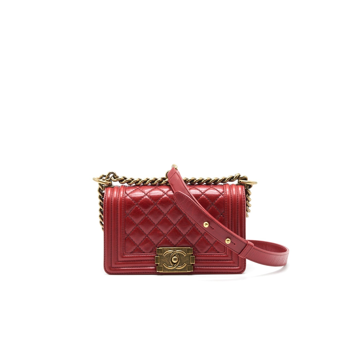 Chanel GLAZED CALFSKIN LE BOY GHW Red Small Handbag