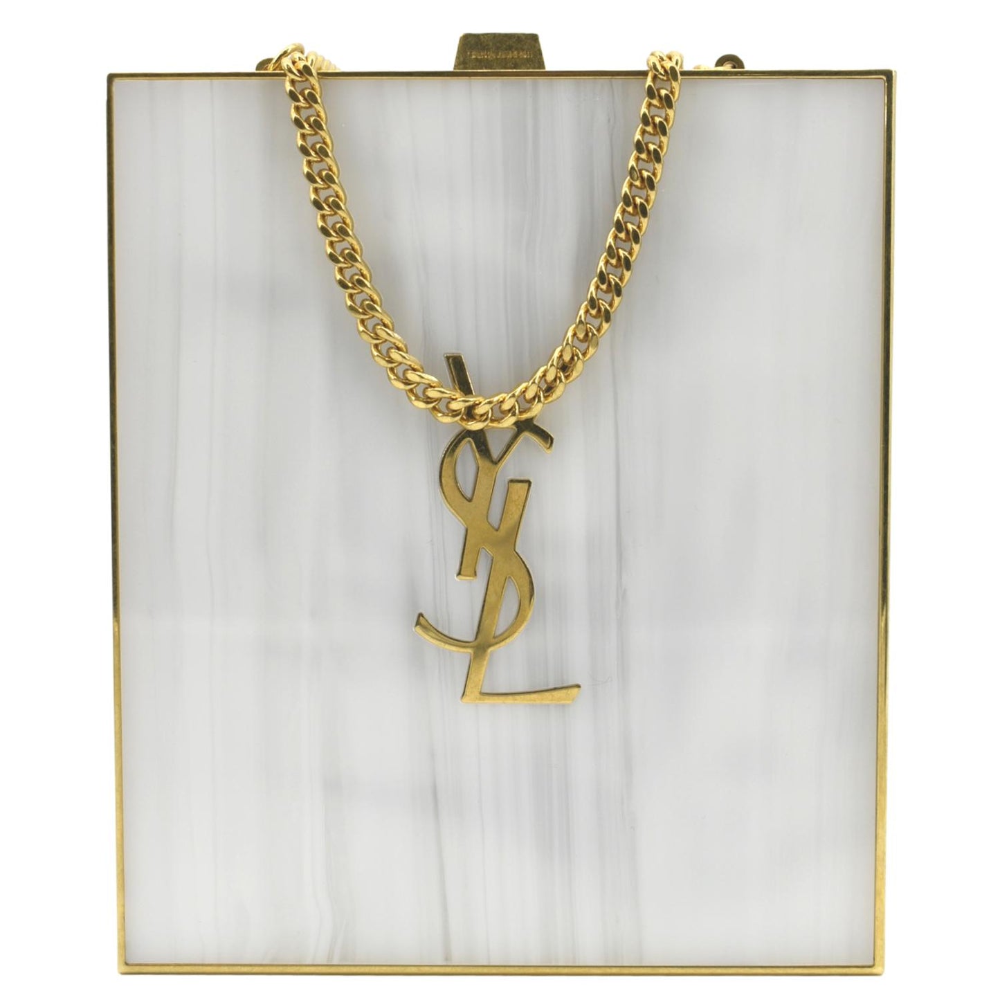 YSL Saint Laurent Yves Tuxedo Box Plexiglass Crossbody Bag Blanc Grise Metal