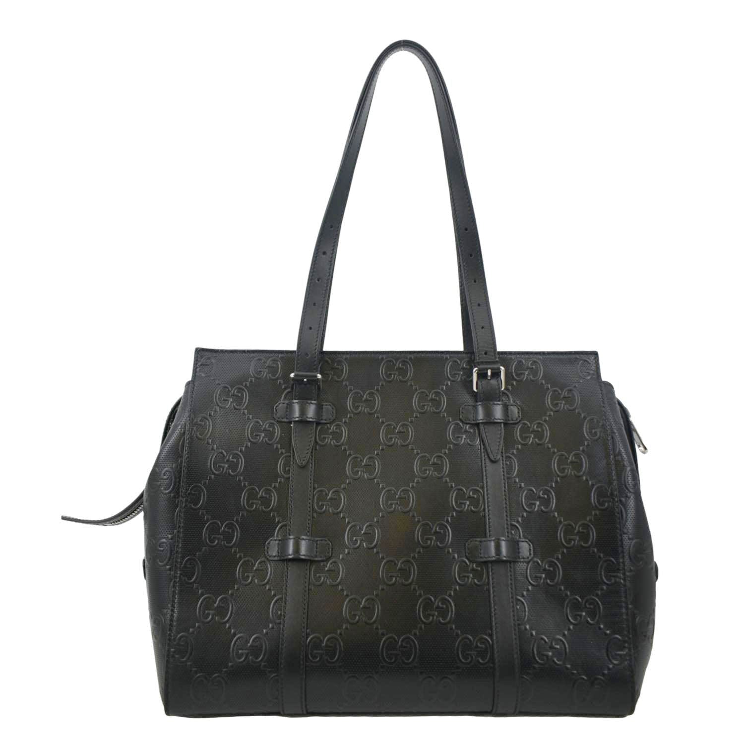 Gucci Embossed Tote Bag Leather Black