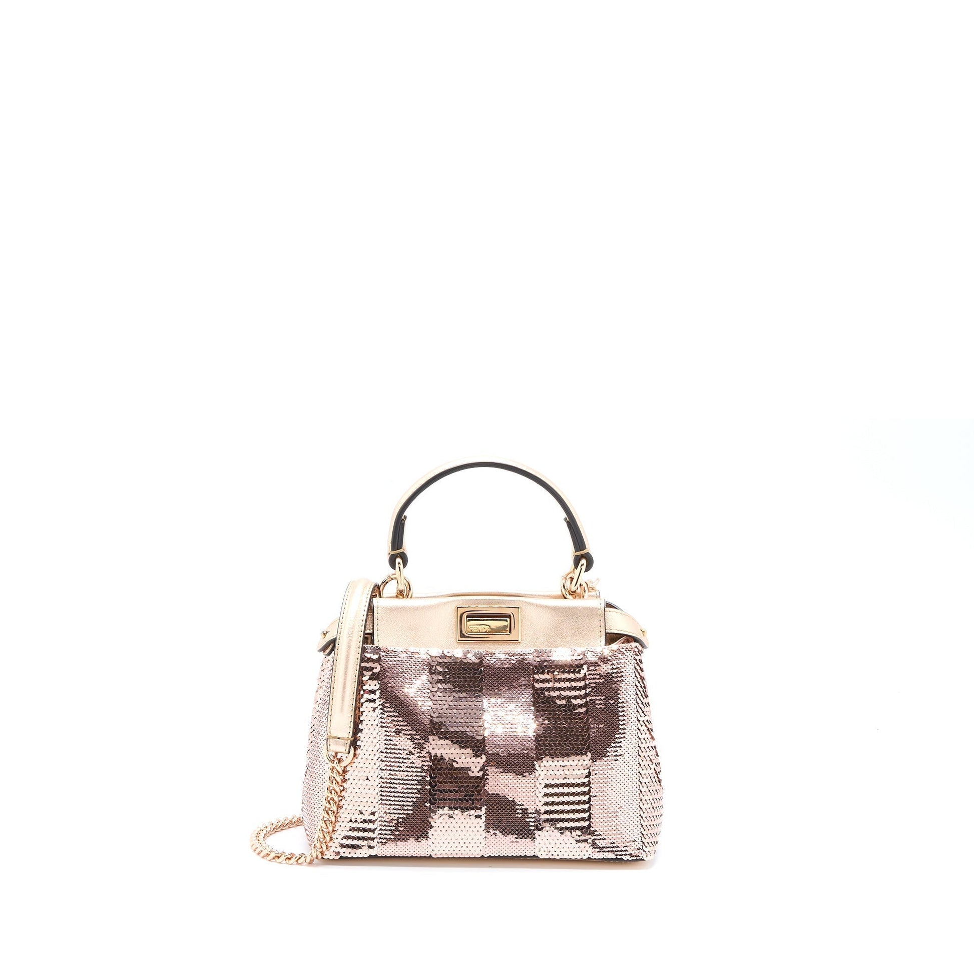 Fendi Peekaboo Sequin Light With Hardware Handbag Leather Pink Mini Travel Bag