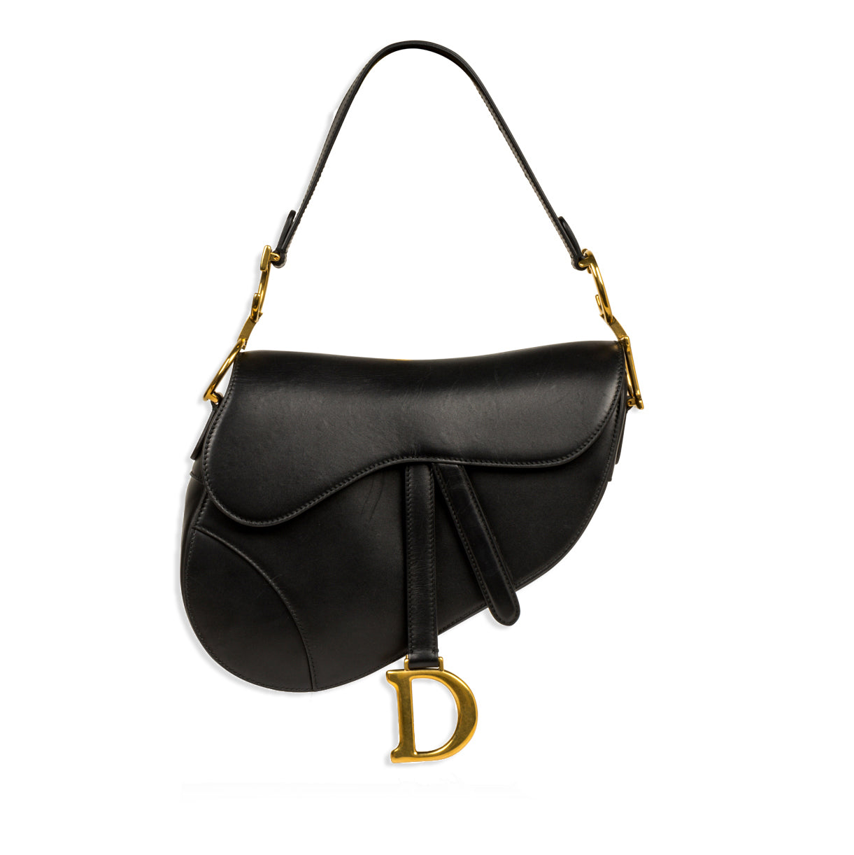 Dior Christian Saddle Bag Leather Black Shoulder Bag