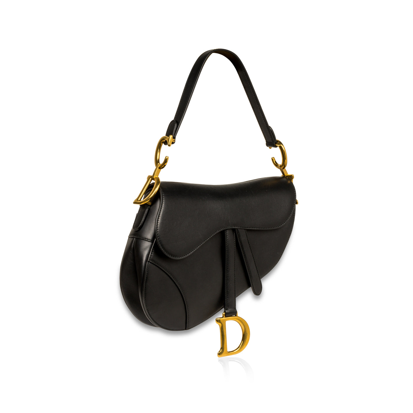 Dior Christian Saddle Bag Leather Black Shoulder Bag