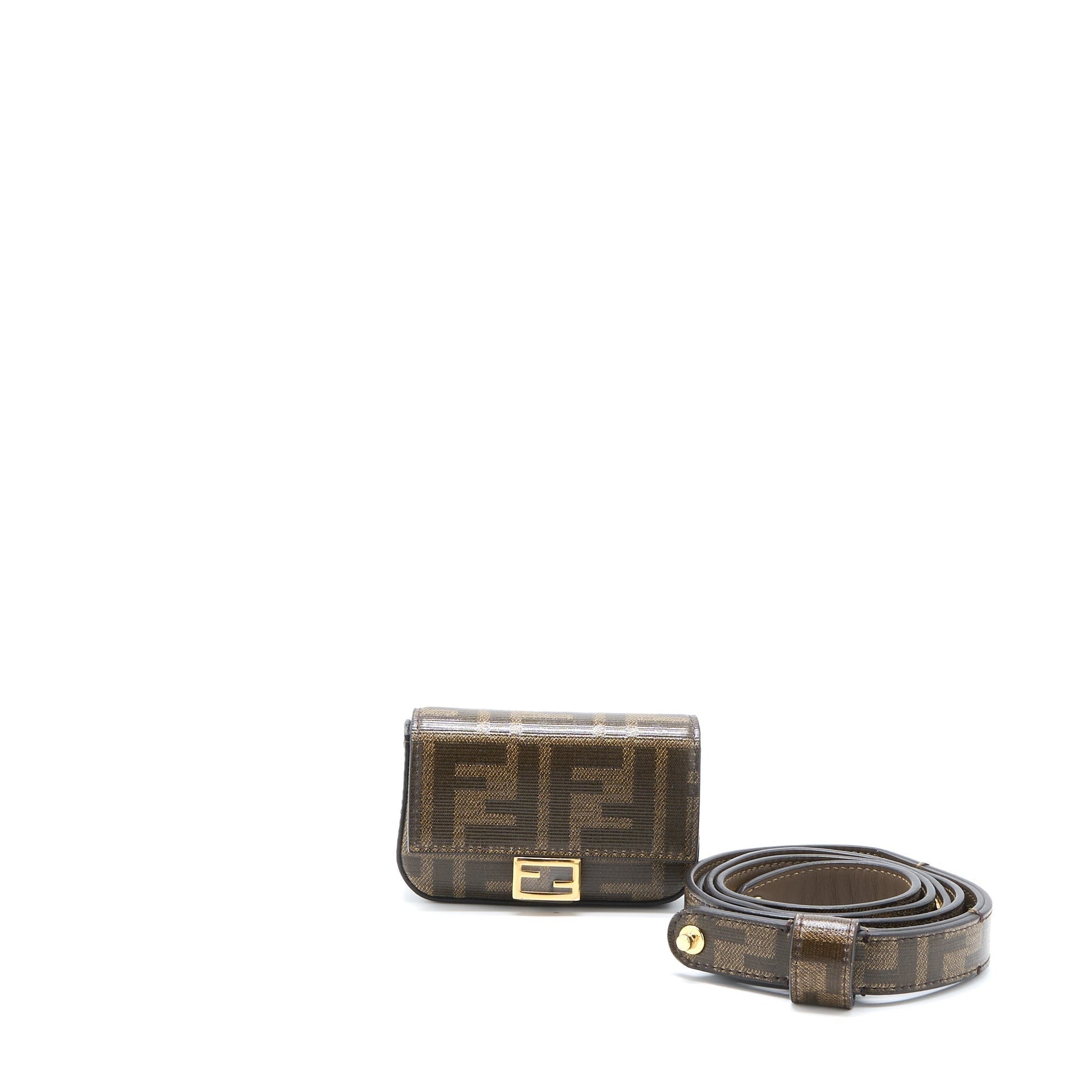 Fendi Baguette Belt Purse Jacquard Leather Canvas Mini
