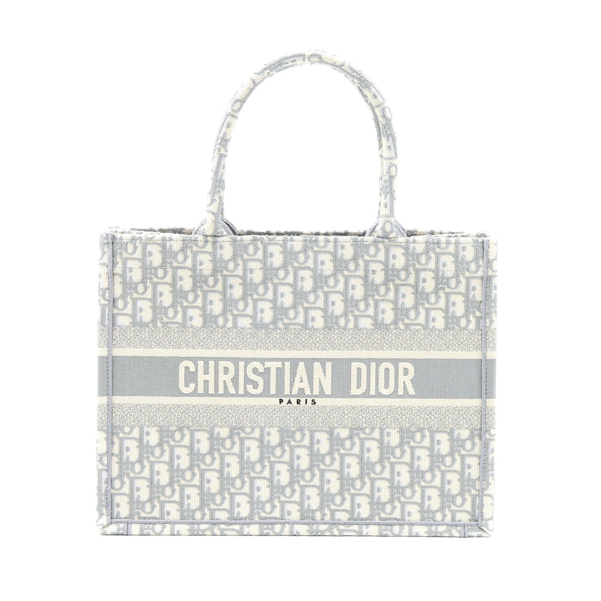Dior Book Tote Oblique Embroidery Grey Handbag Canvas Medium Tote Bag
