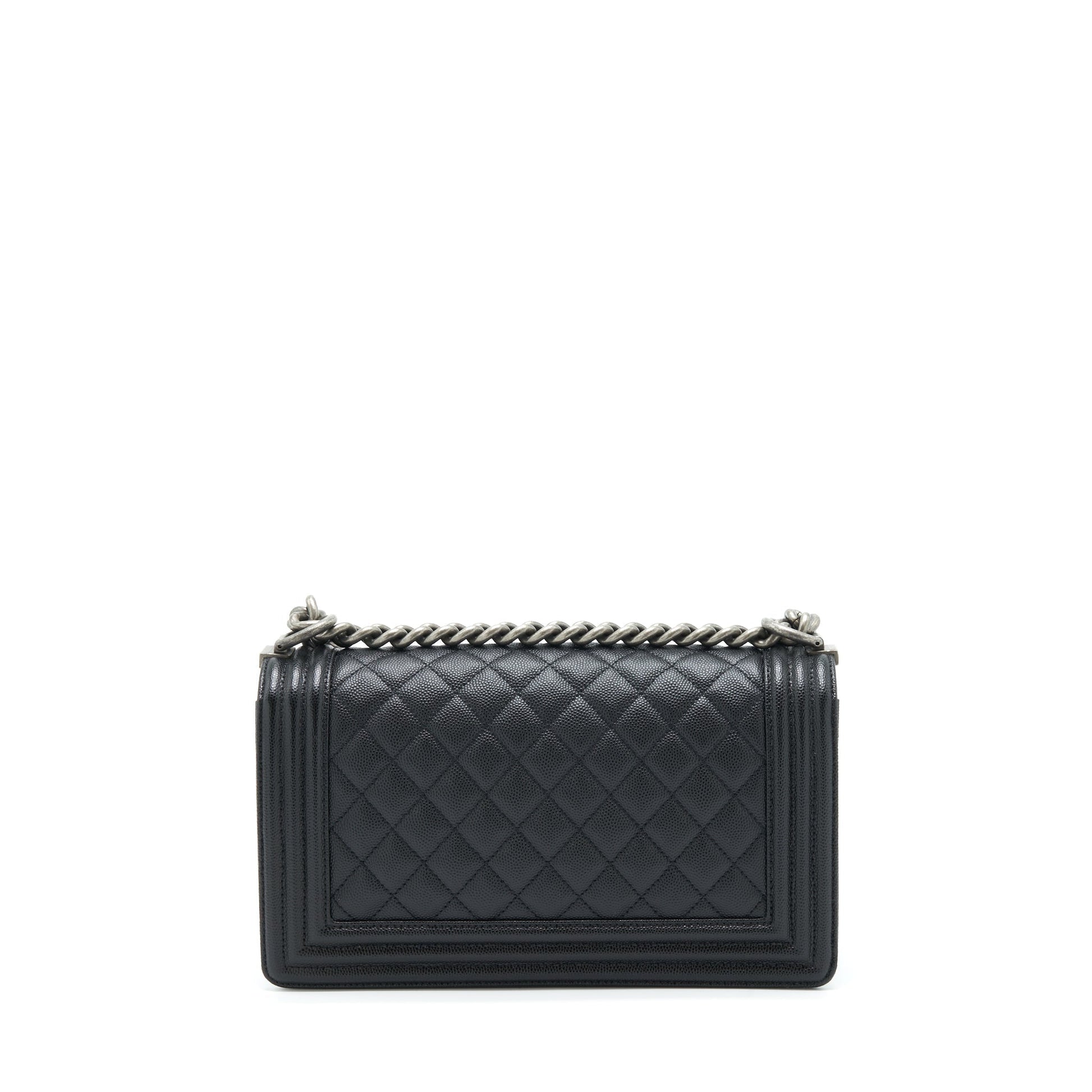 Chanel Boy Caviar Ruthenium Sliver Hardware Black Handbag