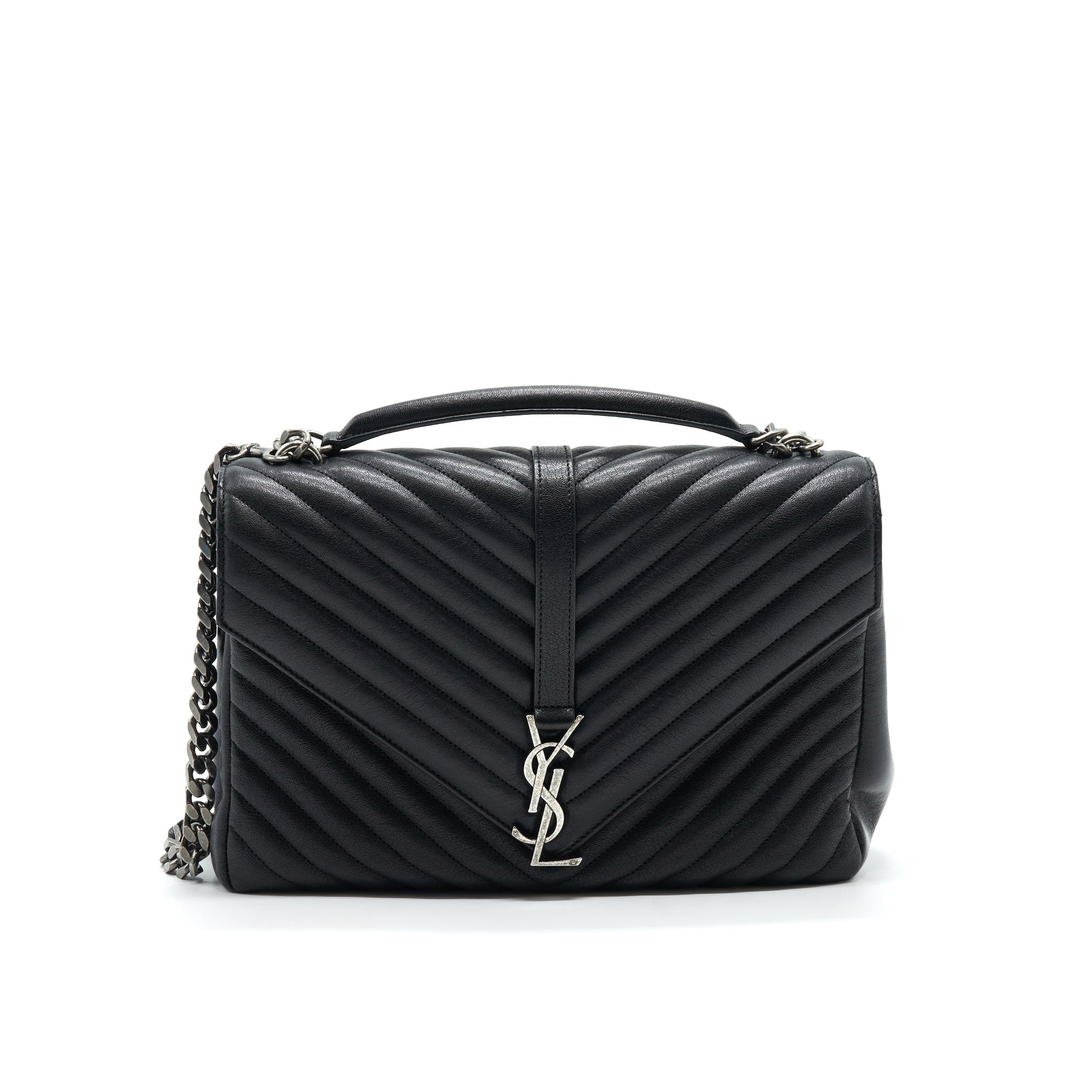 YSL Saint Laurent College Handbag Leather Black Travel Bag