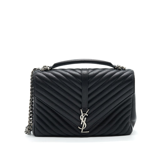YSL Saint Laurent College Handbag Leather Black Travel Bag