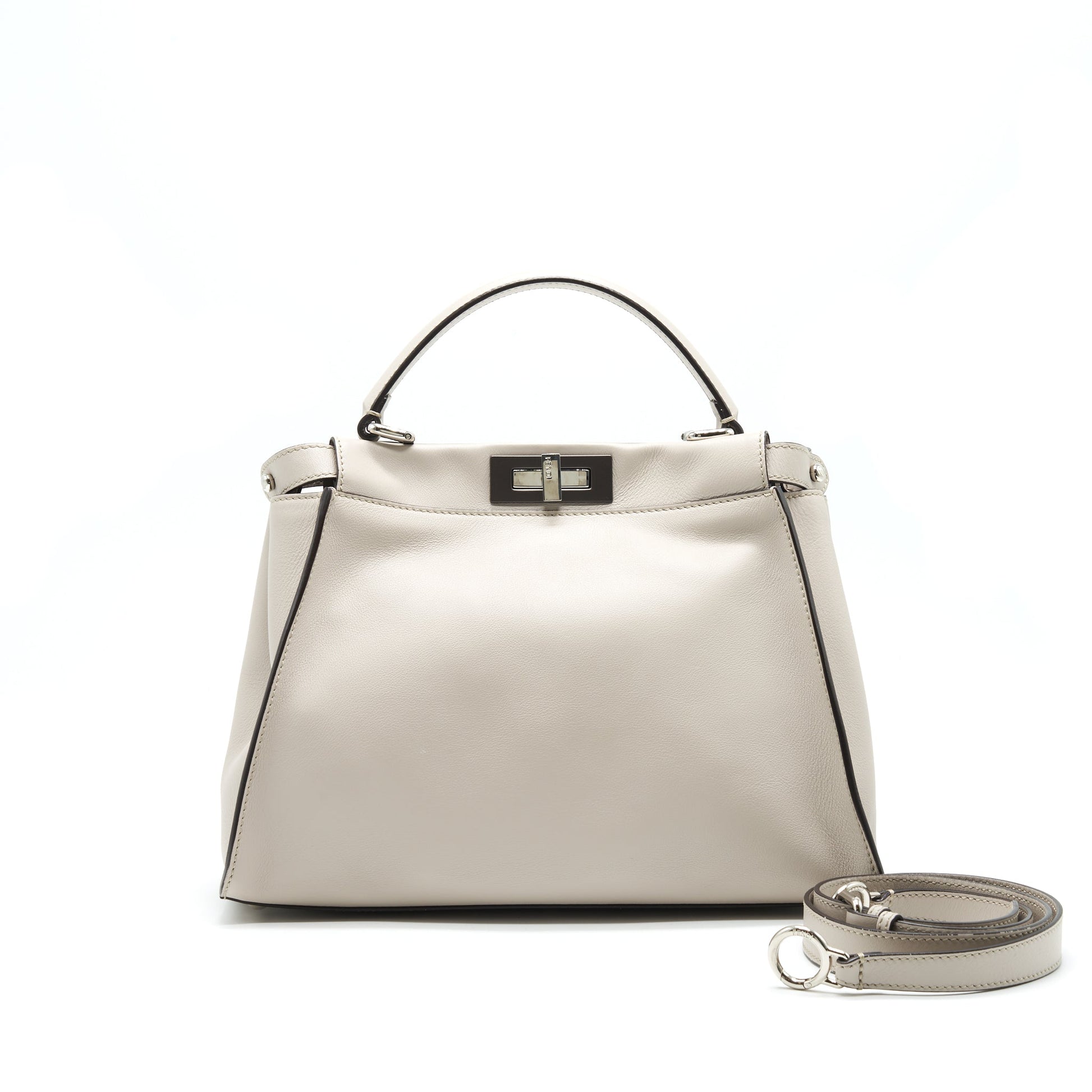 Fendi Peekaboo Purse Light Grey With Gray Medium Travel Bag