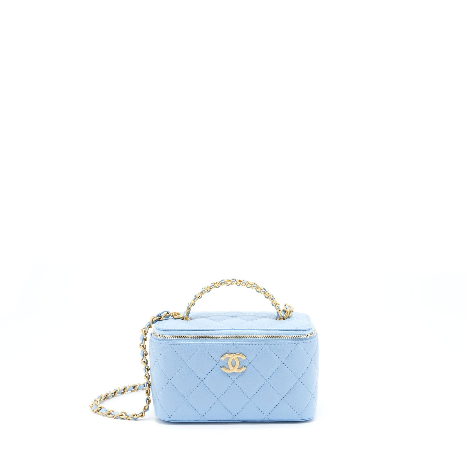 Chanel 22S Letter Handle Long Vanity Caviar Blue Handbag