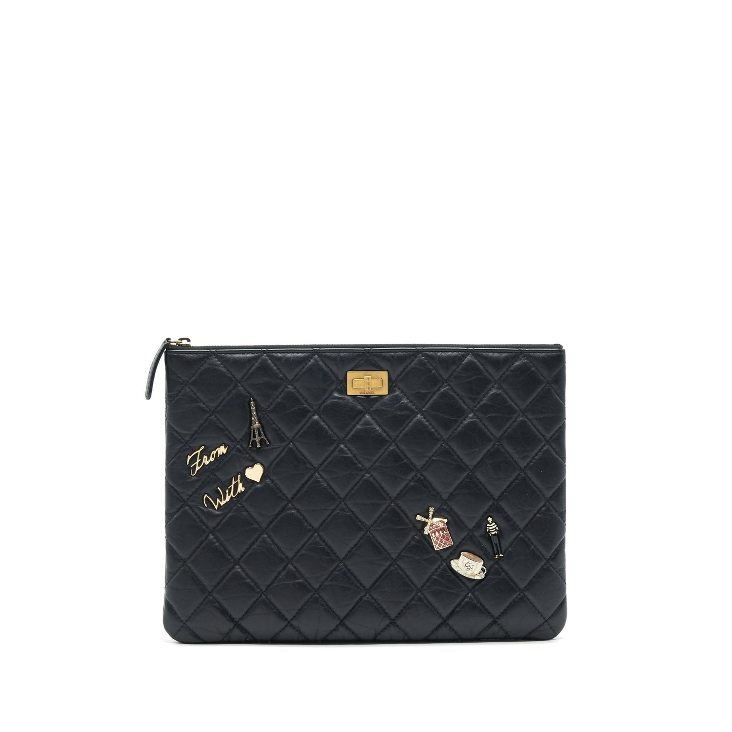 Chanel 2.55 Charm GHW Black Leather Key Chain