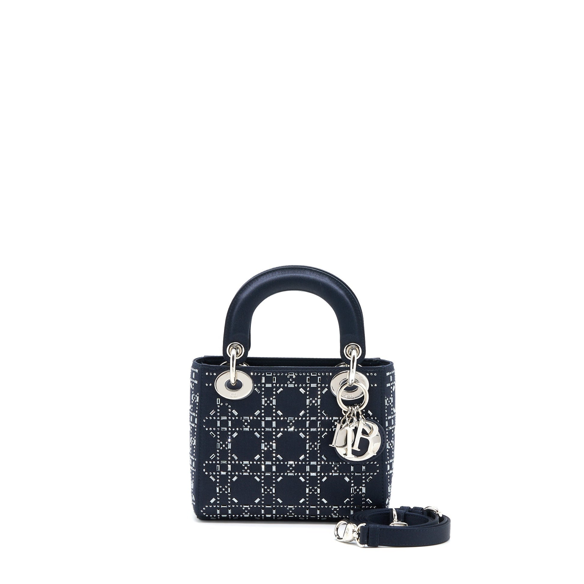 Dior Lady Stain Crystal Cannage Dark Handbag Blue Mini Travel Bag