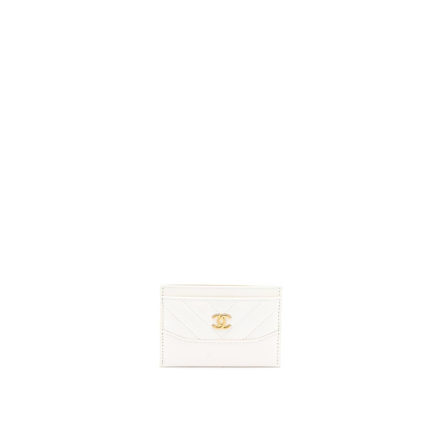 Chanel Chevron Card Holder Calfskin GHW White Wallet Case