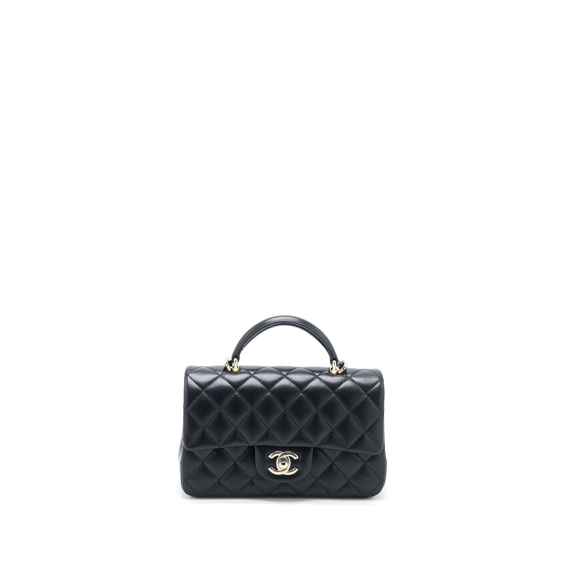 Chanel Top Handle Rectangular Flap Lambskin LGHW Black Shoulder Bag Lgwh Microchip