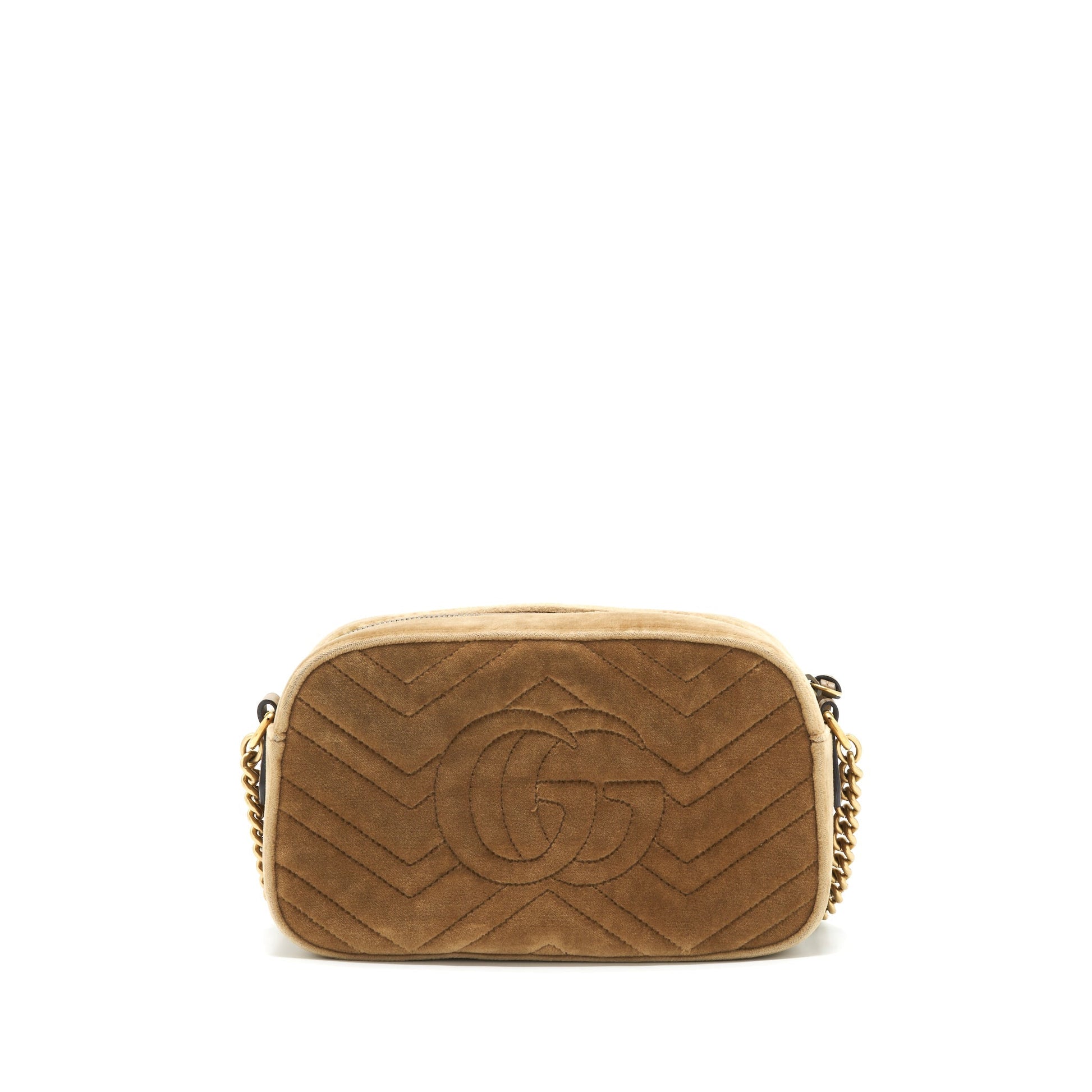 Gucci Marmont Camera Bag Velvet Gold Tan Travel Bag