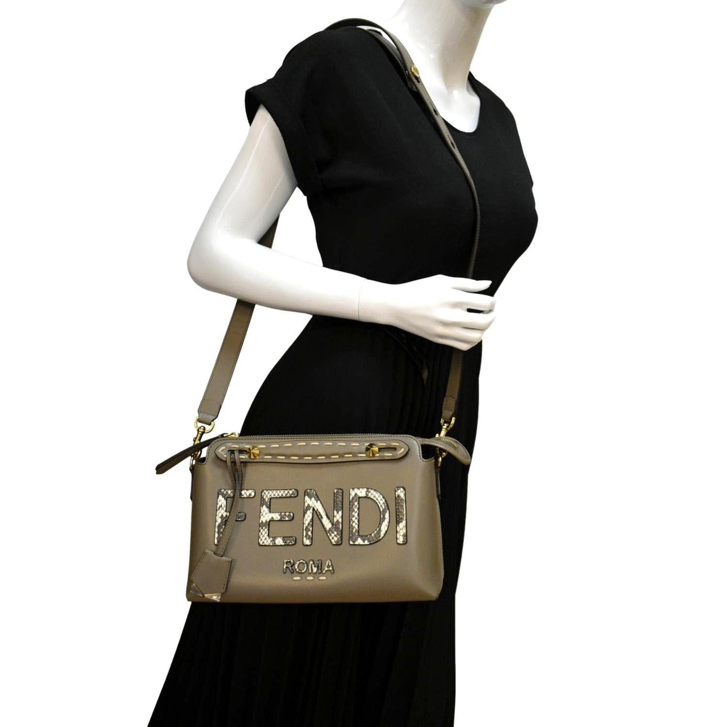 Fendi By The Way Roma Printed Elaphe Boston Bag Leather Python Gray Travel Bag