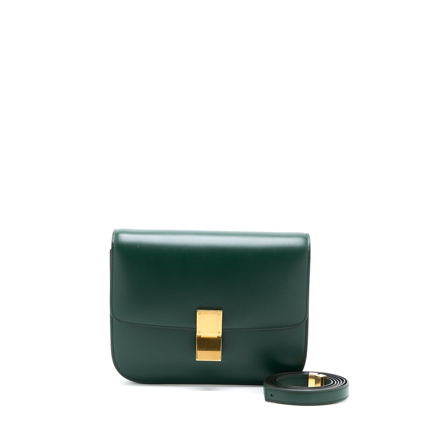 Celine Classic Box Purse Calfskin Handbag Green Medium Travel Bag