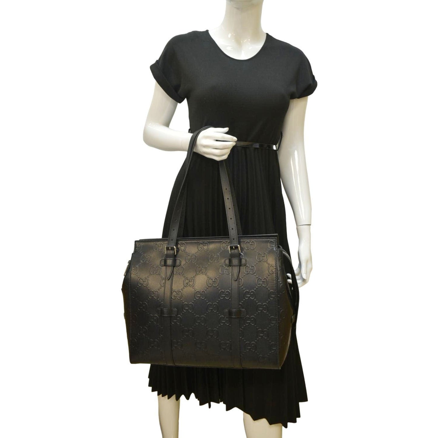 Gucci Embossed Tote Bag Leather Black