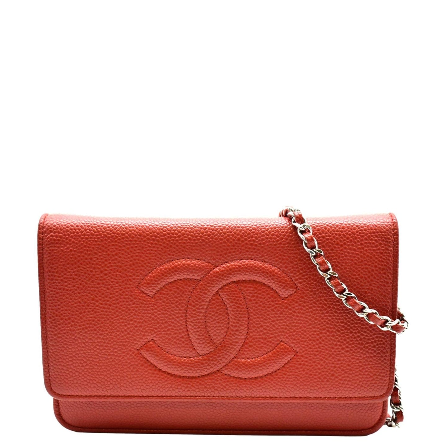 Chanel Timeless WOC Caviar on Leather Red Wallet Case